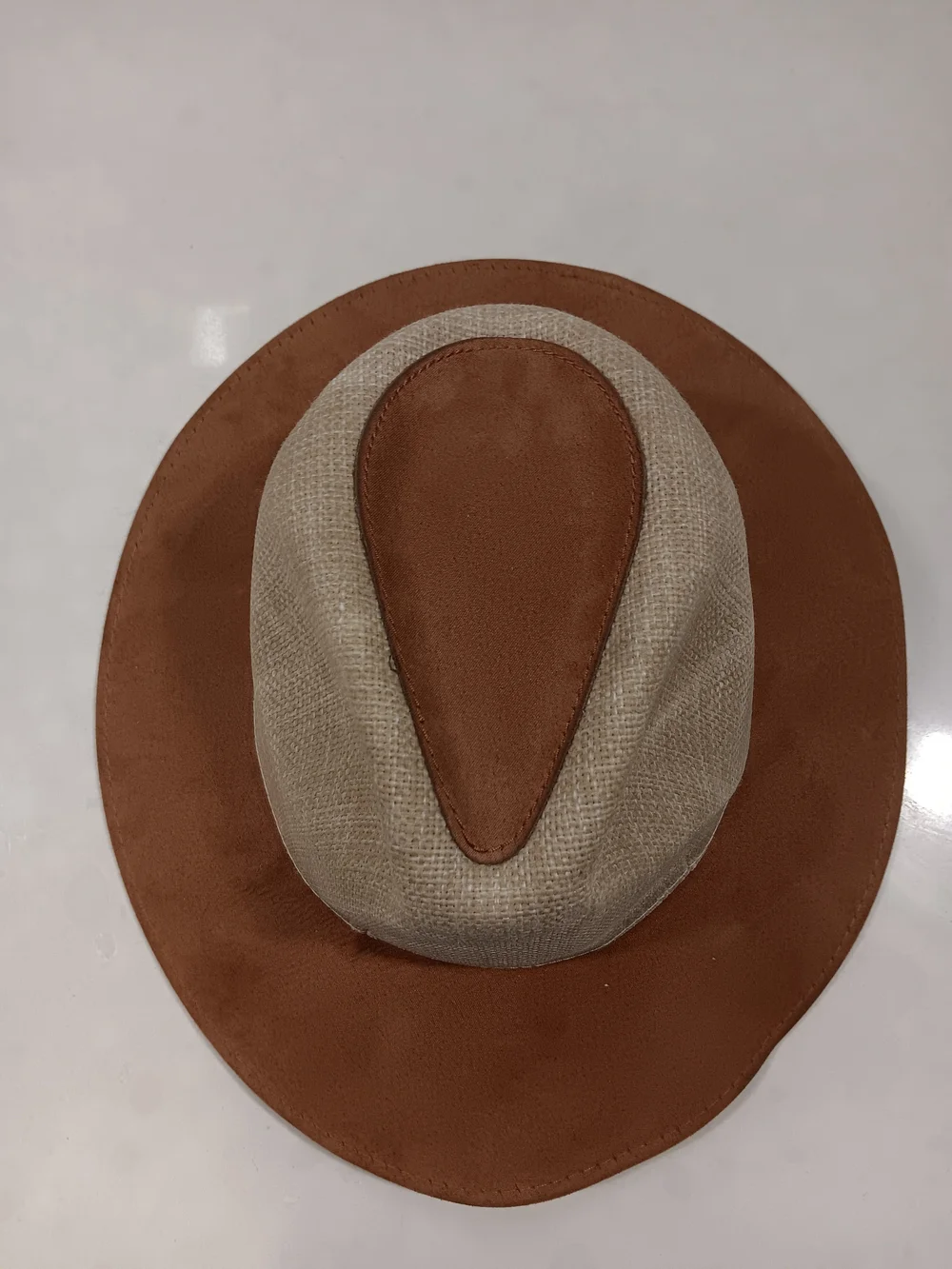 Two-Tone Brown and Beige Wide-Brim Fedora Hat